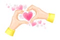 Hands Showing Heart Gesture with Fingers and Pink Fluttering Sweethearts as Romantic Feeling Symbol Vector Illustration Royalty Free Stock Photo