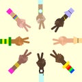 A hands are showing two fingers. Peace sign.Trendy retro cartoon stickers Royalty Free Stock Photo