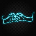 Hands shows heart one line neon vector icon. One line art, illustration