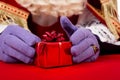 Hands of Sinterklaas with present Royalty Free Stock Photo