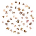 Hands with skin color diversity vector background. Solidarity concept icons, social, national, racial issues symbols.