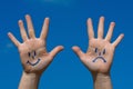 Hands with smiles and sadness pattern Royalty Free Stock Photo