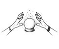 Hands Of Soothsayer Over Fortune-teller Glass Ball, Witch Prediction Magic Sphere