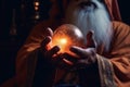 the hands of the sorcerer wizard hold a magic ball for fortune-telling the prediction of the future generative ai