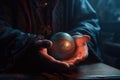 the hands of the sorcerer wizard hold a magic ball for fortune-telling the prediction of the future generative ai