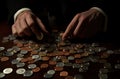 Counting Coins in the Dark Royalty Free Stock Photo