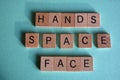 Hands, Space, Face, words on plain background
