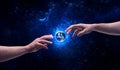 Hands in space touching planet earth Royalty Free Stock Photo