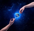 Hands in space touching planet earth Royalty Free Stock Photo