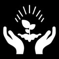 Hands and sprout solid icon. vector illustration isolated on black. glyph style design, designed for web and app. Eps 10 Royalty Free Stock Photo