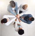 Hands stack, business people and team building of company mission, startup collaboration and group goals. Employee Royalty Free Stock Photo