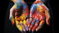 Hands stained with paint.Generative AI