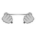 Hands stretch expander icon, monochrome style