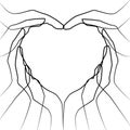 Hands in the style of line art in the shape of a heart. Black lines on a white background. Friendship, love, togetherness, team Royalty Free Stock Photo
