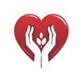 Hands supporting heart icon white background AI Generated