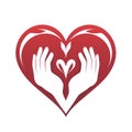 Hands supporting heart icon white background AI Generated