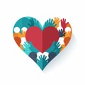 Hands supporting heart icon white background AI Generated