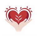 Hands supporting heart icon white background AI Generated