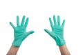 Hands in surgical gloves