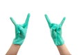 Hands in surgical gloves make corna Royalty Free Stock Photo