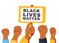 Hands symbol for black lives matter protest in USA to stop violence to black people. Fight for human right of Black