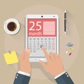 Hands with tablet pc calendar application Royalty Free Stock Photo