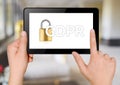 Tablet with word GDPR on the screen Royalty Free Stock Photo