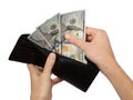 Hands taking money from open wallet Royalty Free Stock Photo