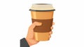 Hands taking takeaway coffee in paper cups. Closing cardboard coffee mug with lid. Hot warm drink to go, takeout tea in Royalty Free Stock Photo