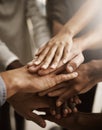 Hands, teamwork and support with a group or team of people showing togetherness, unity and solidarity in a gesture of Royalty Free Stock Photo