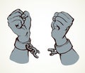 Hands tearing shackles. Vector drawing Royalty Free Stock Photo