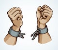 Hands tearing shackles. Vector drawing Royalty Free Stock Photo