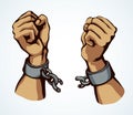 Hands tearing shackles. Vector drawing Royalty Free Stock Photo