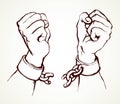 Hands tearing shackles. Vector drawing Royalty Free Stock Photo