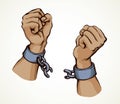 Hands tearing shackles. Vector drawing Royalty Free Stock Photo