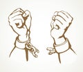 Hands tearing shackles. Vector drawing Royalty Free Stock Photo