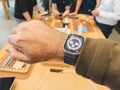 Hands-On Testing: Titanium Apple Watch Ultra Launch" Royalty Free Stock Photo