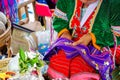 Hands of Thailander Hill tribe ladies are demonstrating the sewing and decorating Royalty Free Stock Photo