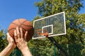 Hands throwing basketball ball Royalty Free Stock Photo