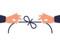 Hands tie a knot. Vector illustration flat design. Isolated on white background.