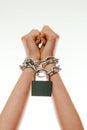 Hands tied up with chains Royalty Free Stock Photo