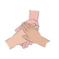 Hands on top of each other. Illustration three hands Royalty Free Stock Photo