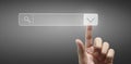 Hands touching button screen interface global connection customer networking Royalty Free Stock Photo