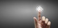 Hands touching button screen interface global connection customer networking Royalty Free Stock Photo