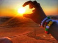 Hands touching the sun Royalty Free Stock Photo