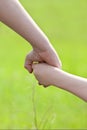 Hands of two brothers walking on meadow Royalty Free Stock Photo