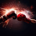 Hands of two men with black and red boxing gloves bumped their fists.Generative AI