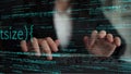 Hands Typing Code on Keyboard with Lines of Colorful Programming Syntax in Background, Symbolizing Technology and Royalty Free Stock Photo