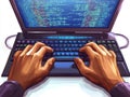Hands Typing Code on Laptop, Digital World, Computer Programming, Software Development, Data Science, Cybersecurit Royalty Free Stock Photo