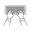 Hands typing on a computer keyboard from a top down perspective Royalty Free Stock Photo